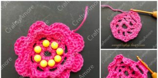 Crochet 3D Flower with Bead Free Pattern Step By Step Tutorial