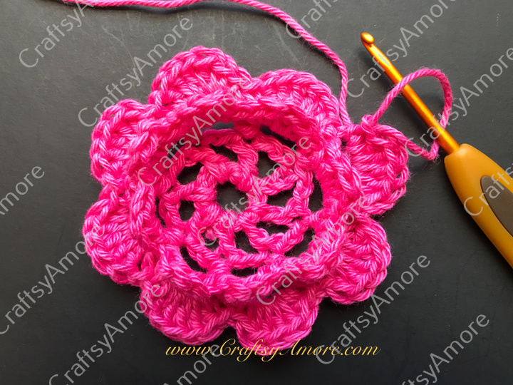 Crochet 3D Flower with Bead Free Pattern & Tutorial 8