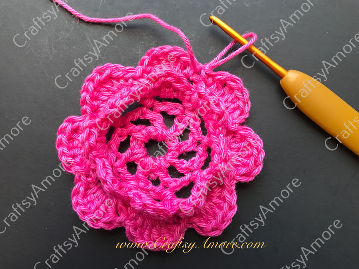 Crochet 3D Flower with Bead Free Pattern & Tutorial 9