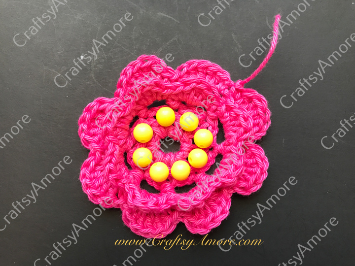 Crochet 3D Flower with Bead Free Pattern & Tutorial 11
