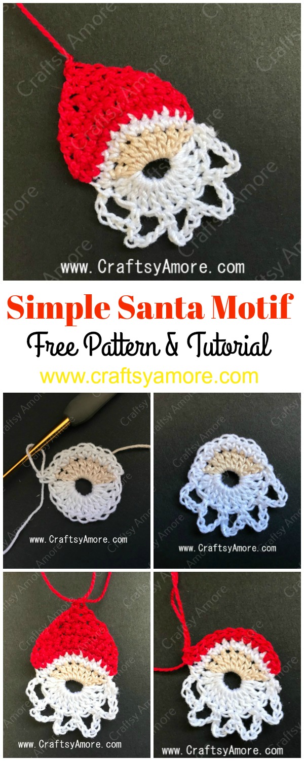 Simple Crochet Santa Motif Free Pattern & Tutorial