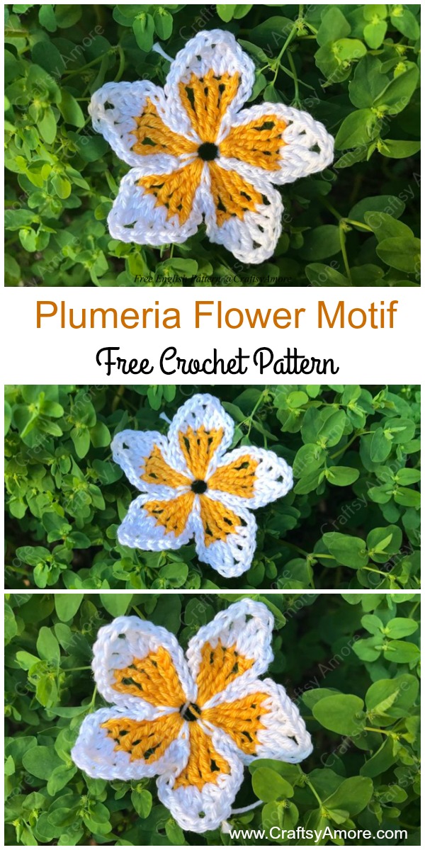 Crochet Plumeria Flower Motif Free Pattern