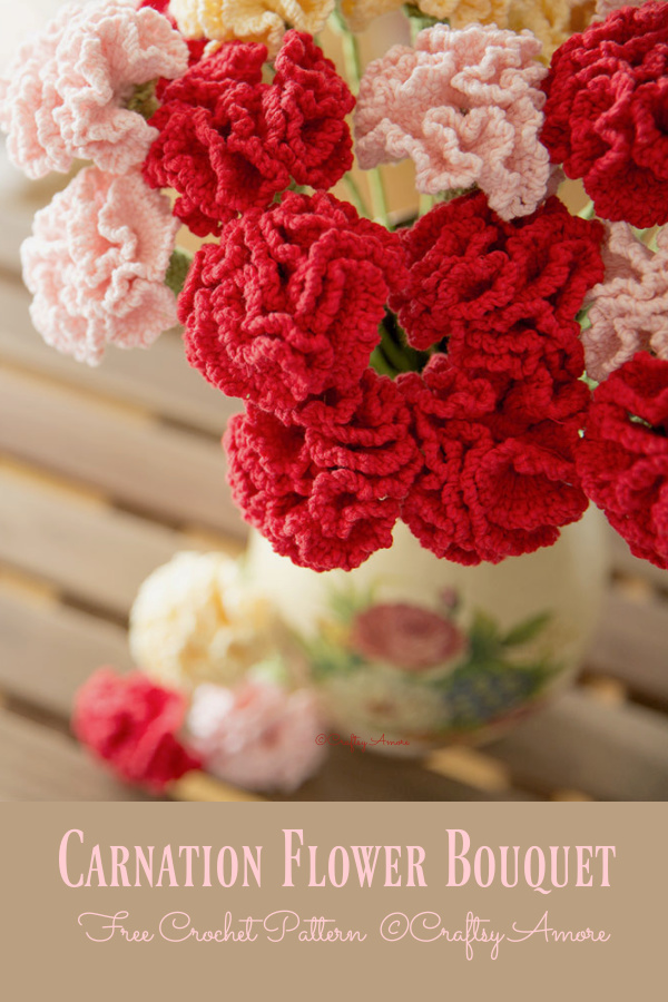 Beautiful Carnation Flower Free Crochet Pattern For Mother's Day