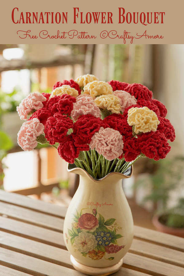 Beautiful Carnation Flower Free Crochet Pattern For Mother's Day